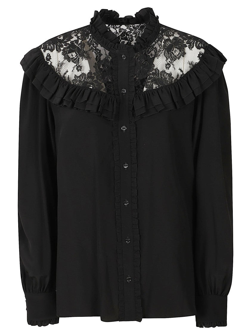 Chloé Lace Yoke Ruffled Blouse