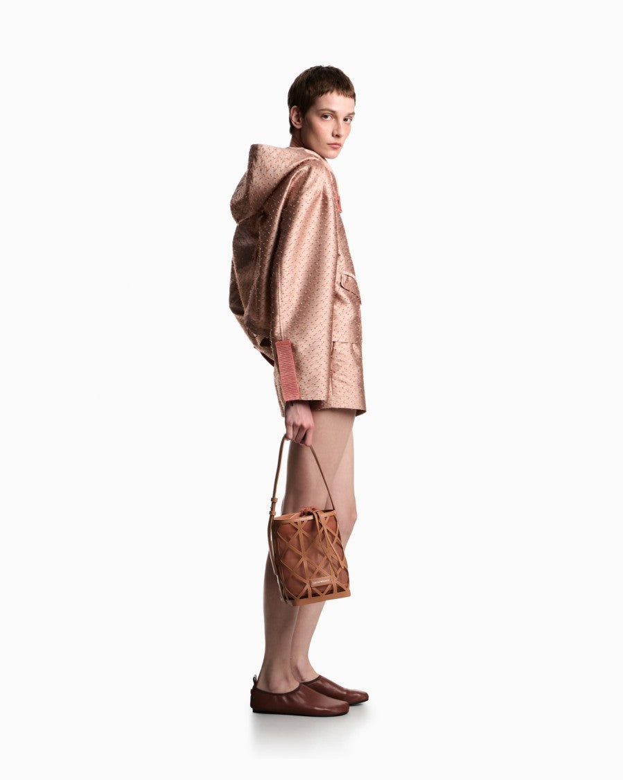 Emporio Armani Mesh Leather Exterior Drawstring Bucket Bag