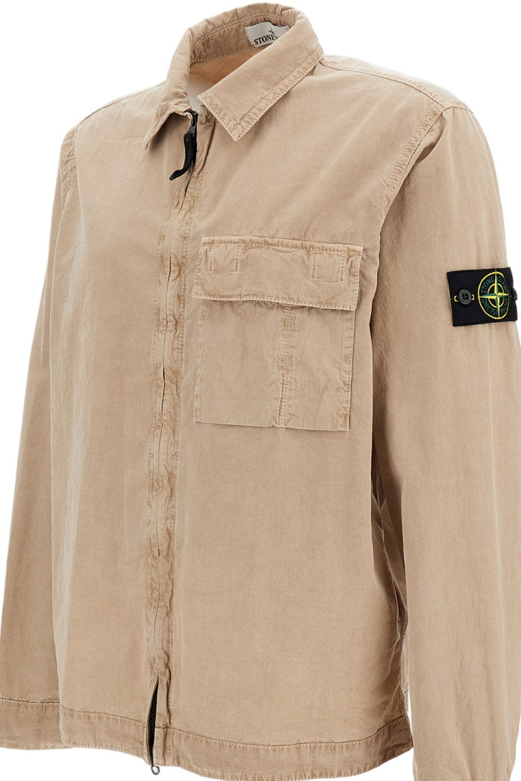 Stone Island Beige Cotton Overshirt With Front Zip