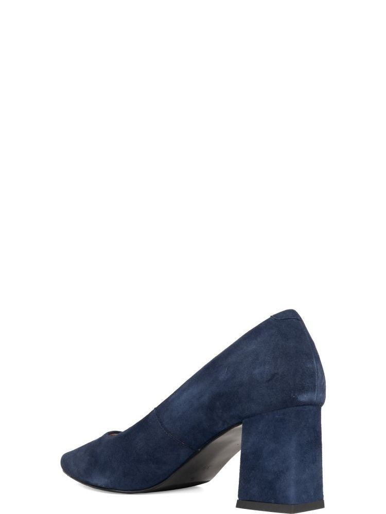 Sergio Moretti Blue Closed-Toe Suede Low-Block-Heel Pumps