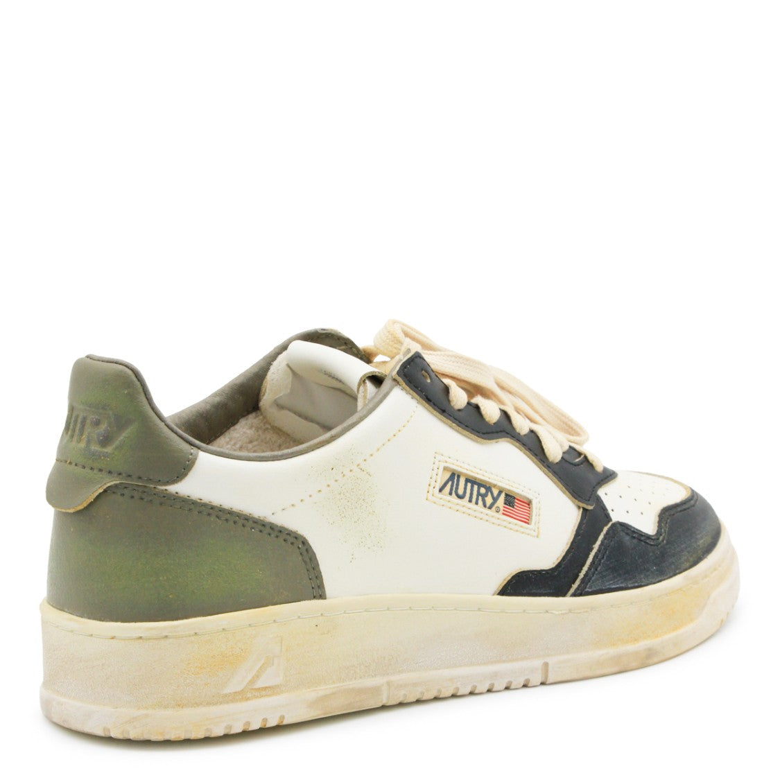 Autry White Black Green Super Vintage Paneled Leather Sneakers