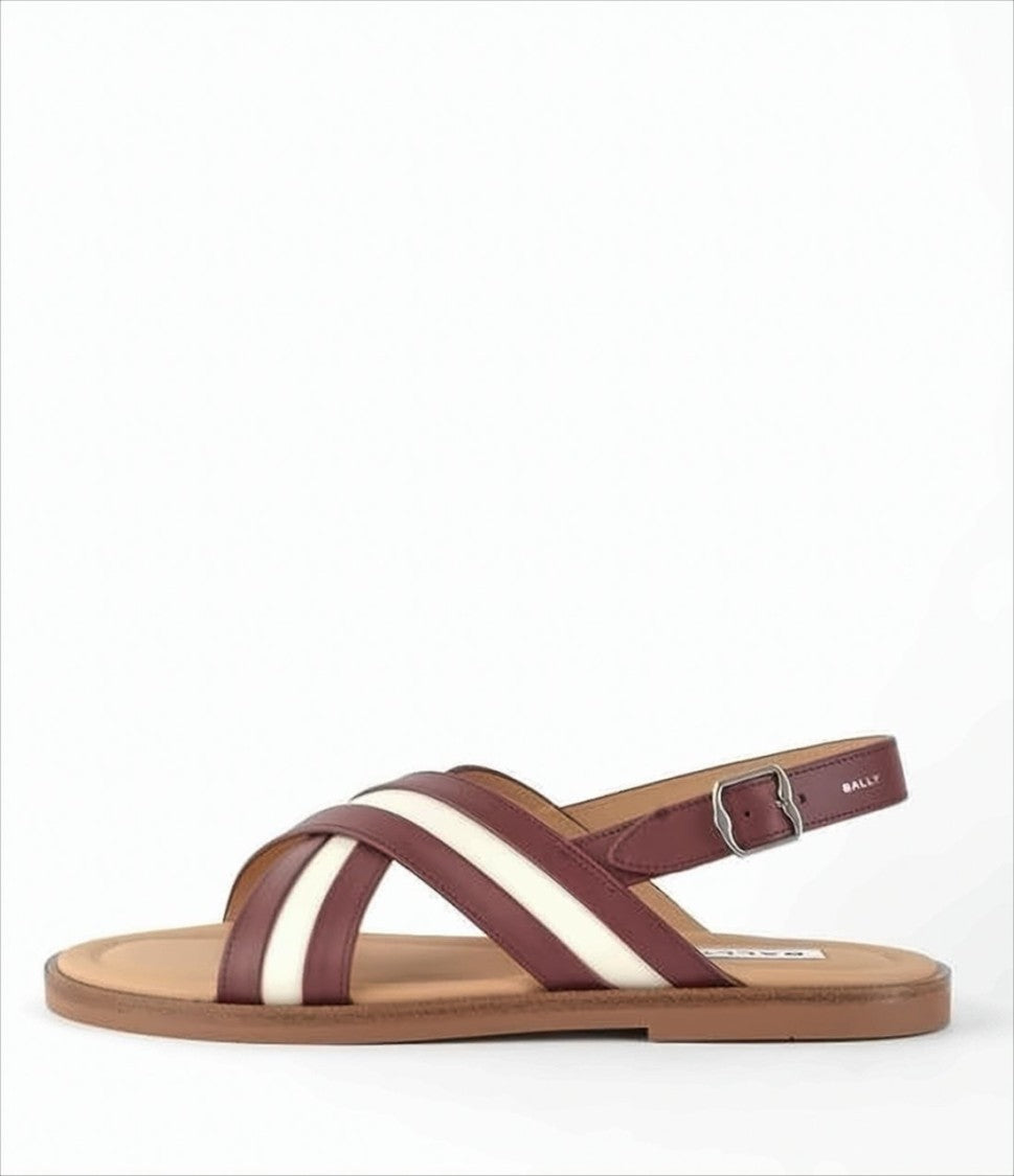 Bally Brown Calfskin Leather Dom Sandals With Crossed Straps