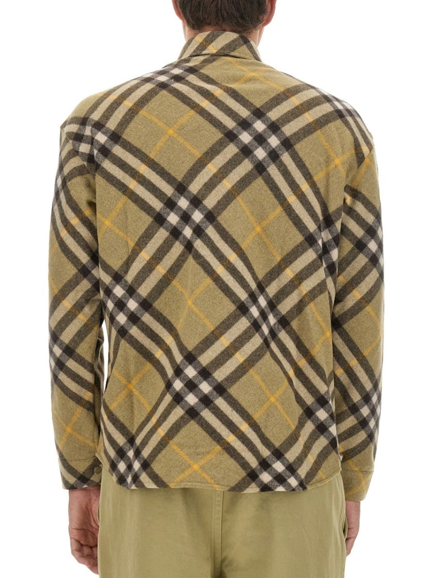 Burberry Plaid Wool Shirt With Zippered Chest Pockets