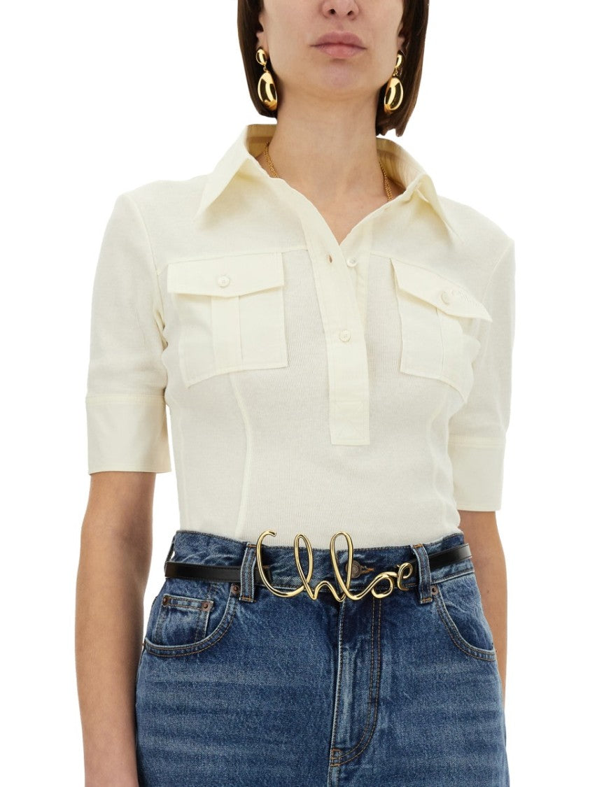 Chloé Slim Fit Cow Leather Polo Shirt