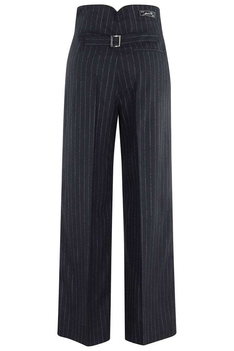 Erika Cavallini High-Waisted Pinstripe Trousers With Back Belt Detail