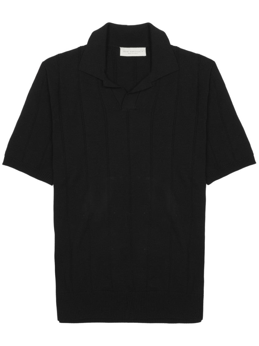 Luigi Gentile Short-Sleeved Black Polo Shirt With Vertical Ribbing