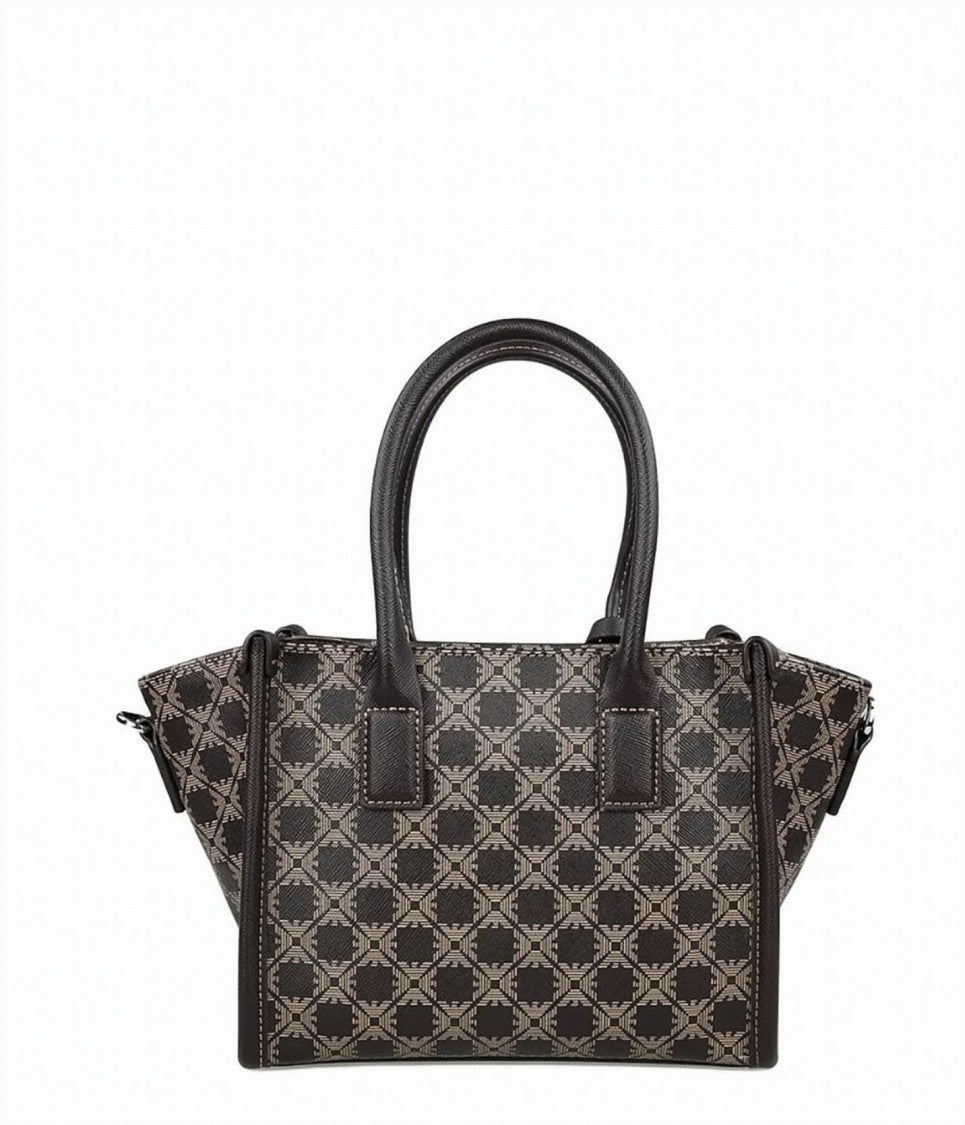 Emporio Armani Black Beige Pattern Double Handle Bag