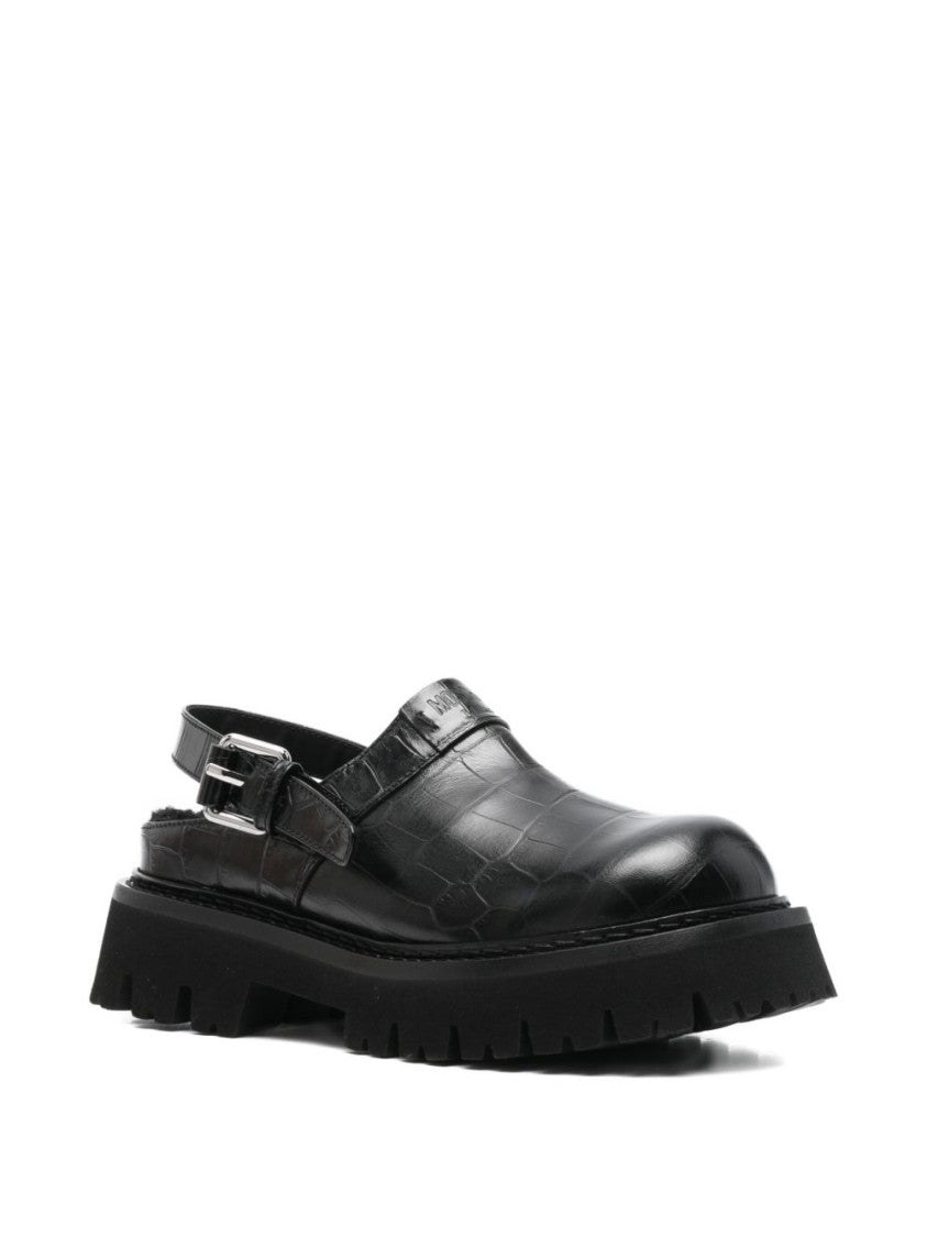 Moschino Textured Black Leather Platform Sandals