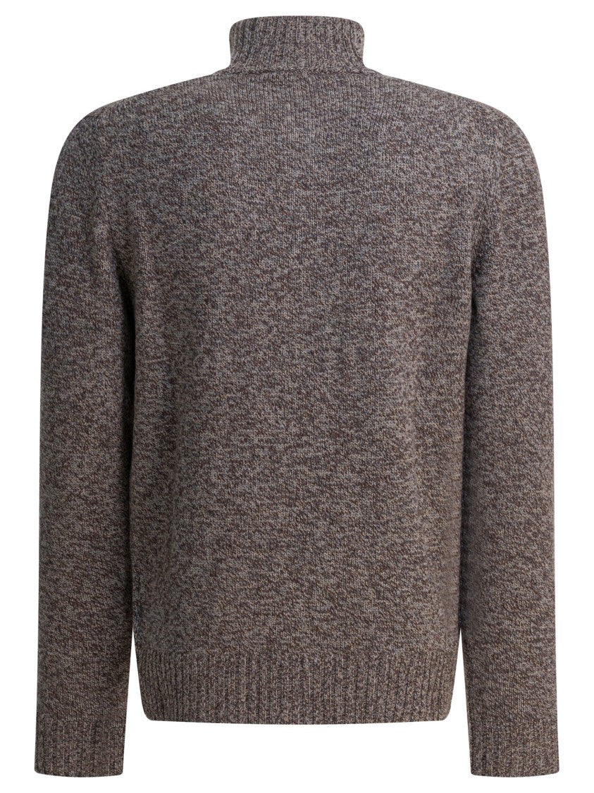 Zanone Textured Brown Cardigan With High Ribbed Collar