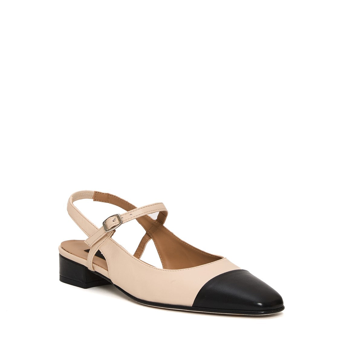 Carel Paris Beige Leather Slingback Shoes With Black Cap