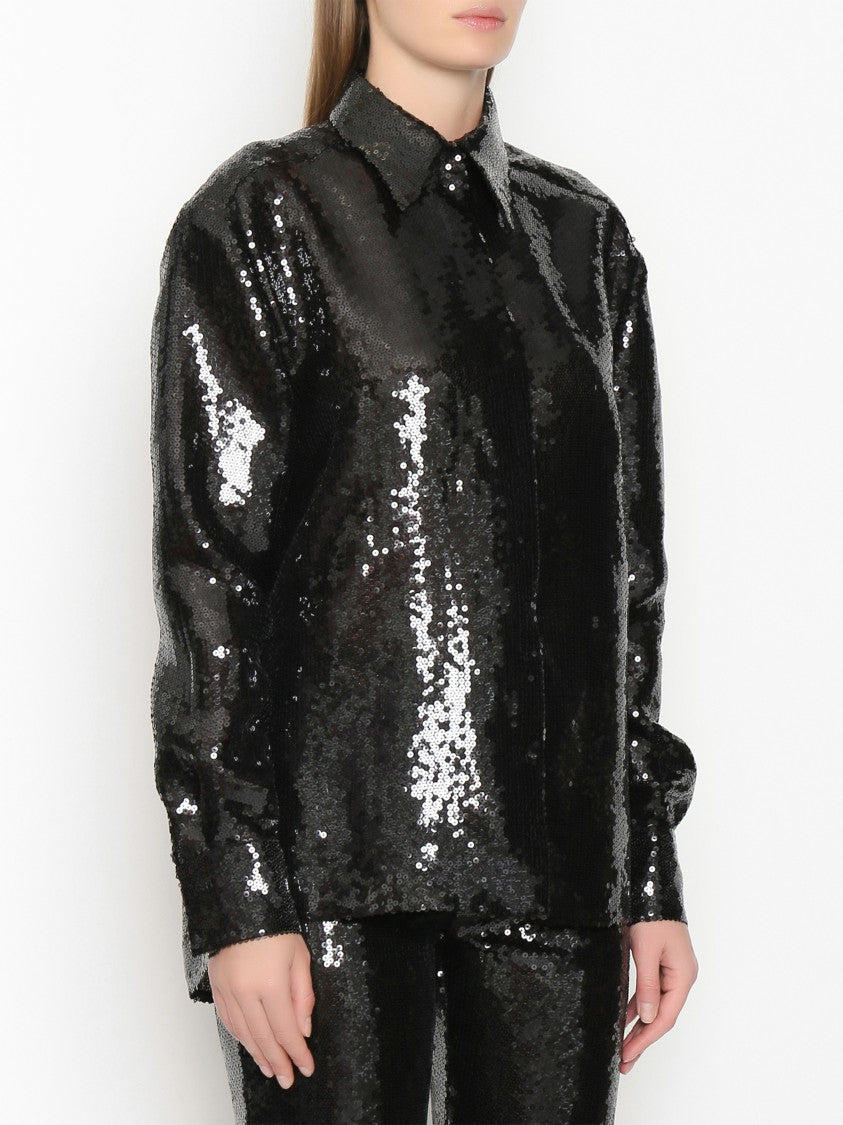 Alberta Ferretti Black Sequin-Embellished Polyester Shirt
