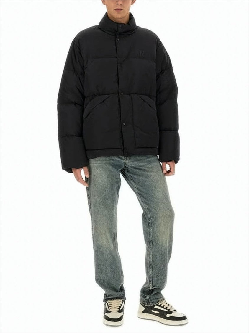 Represent Boxy Black Puffer Jacket With High Collar