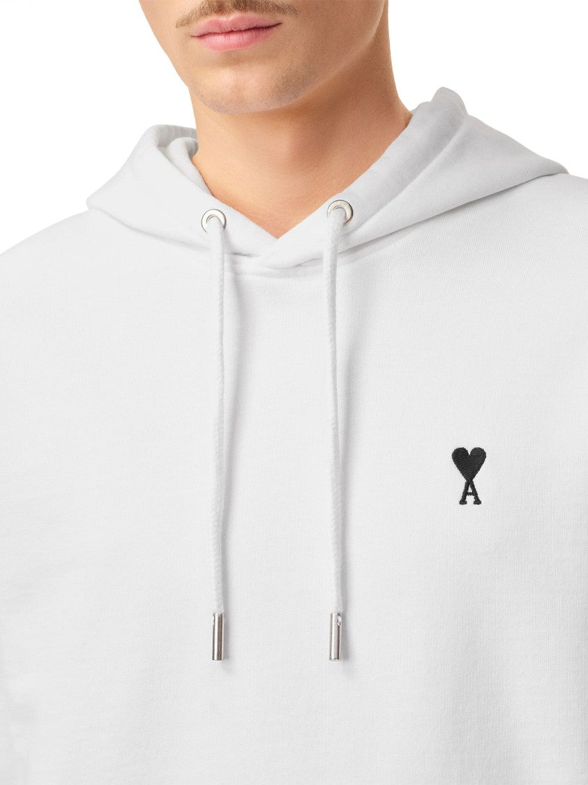 Ami Minimalist White Knit Sweater With Ribbed Cuffs