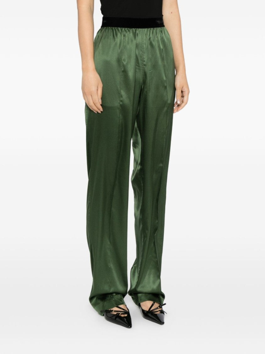 Tom Ford Moss Green Elasticated Logo Satin Pants