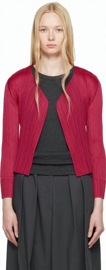 Pleats Please Cropped Pleated Cardigan With Structured Sleeves