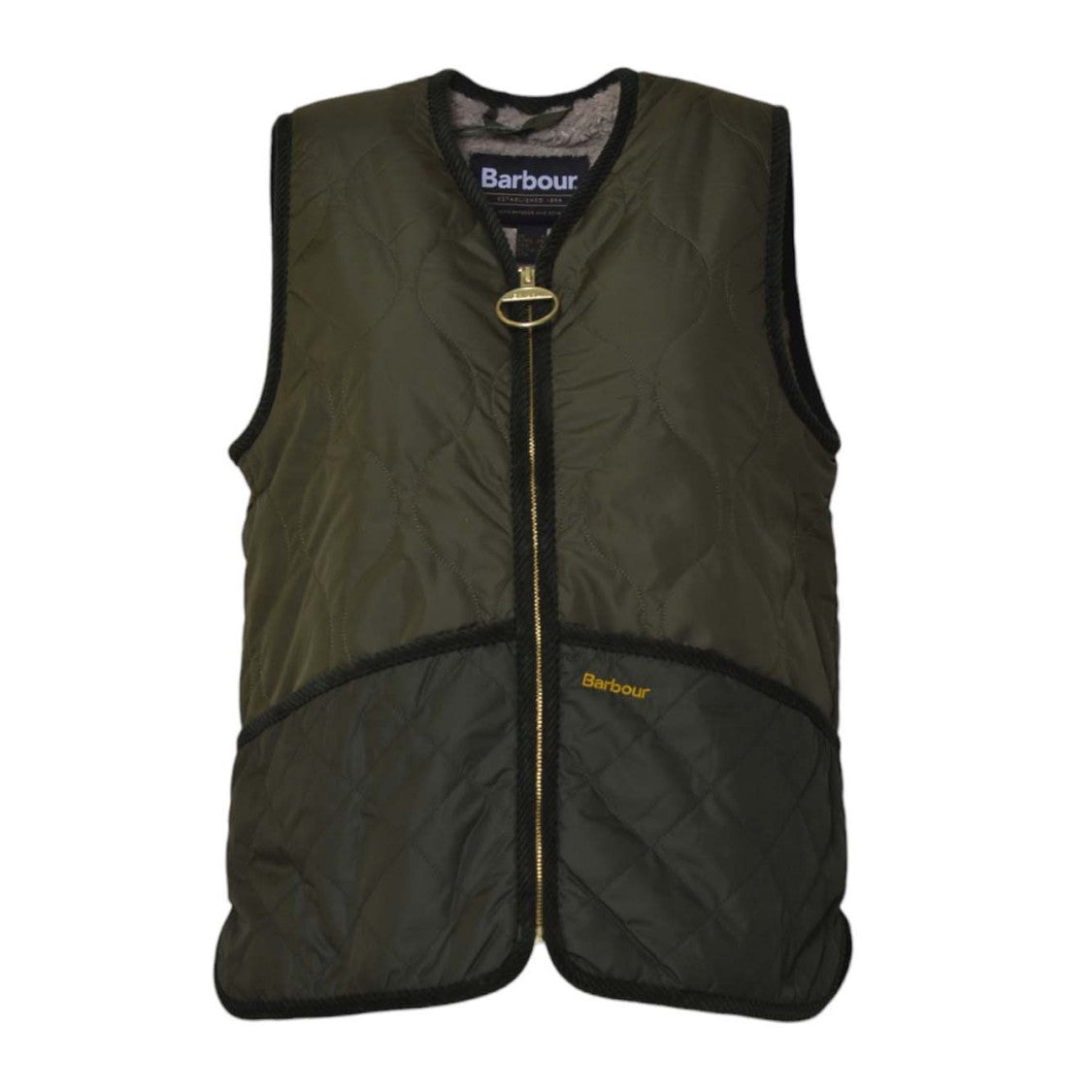 Barbour Two-Tone Quilted Jacket With Front Zipper And Rounded Neckline