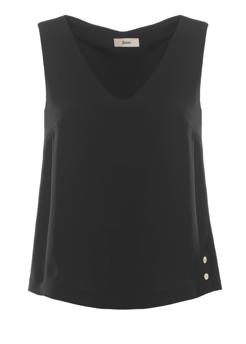 Herno Black V-Neck Side-Button Tank Top
