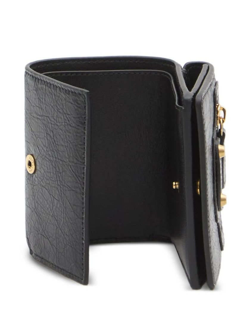 Balenciaga Compact Textured Black Lamb Leather Wallet