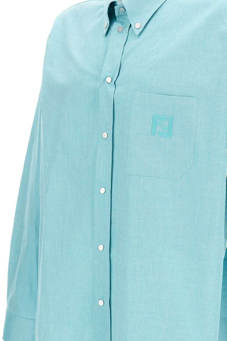 Fendi Turquoise Cotton Oxford Comfort-Fit Shirt