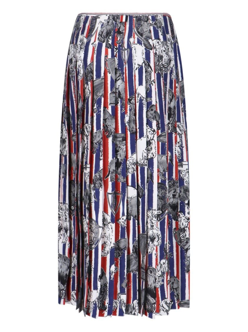 Thom Browne Multicolor Hector Dog Pleated Silk Skirt