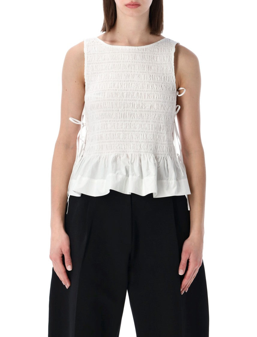 Ganni Smock Texture Ruffled Hem Top