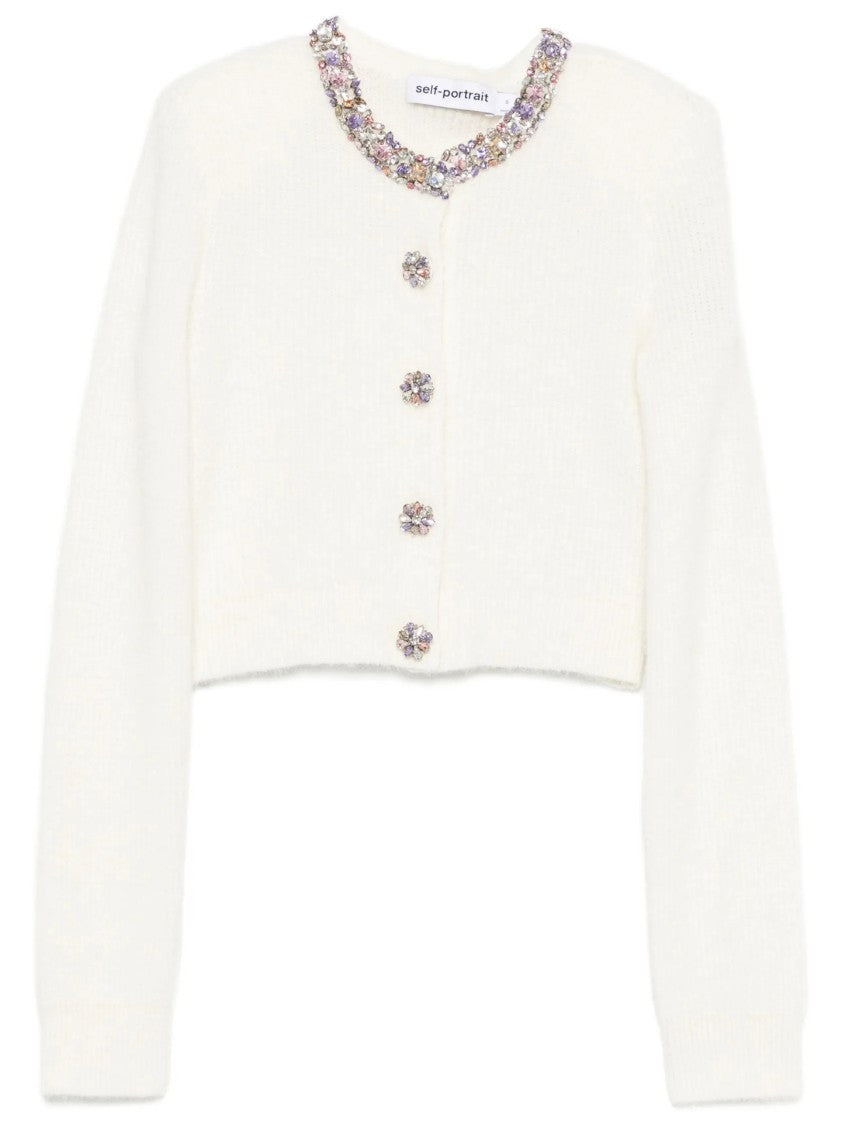 Self-Portrait Cropped Sweater With Beaded Trim