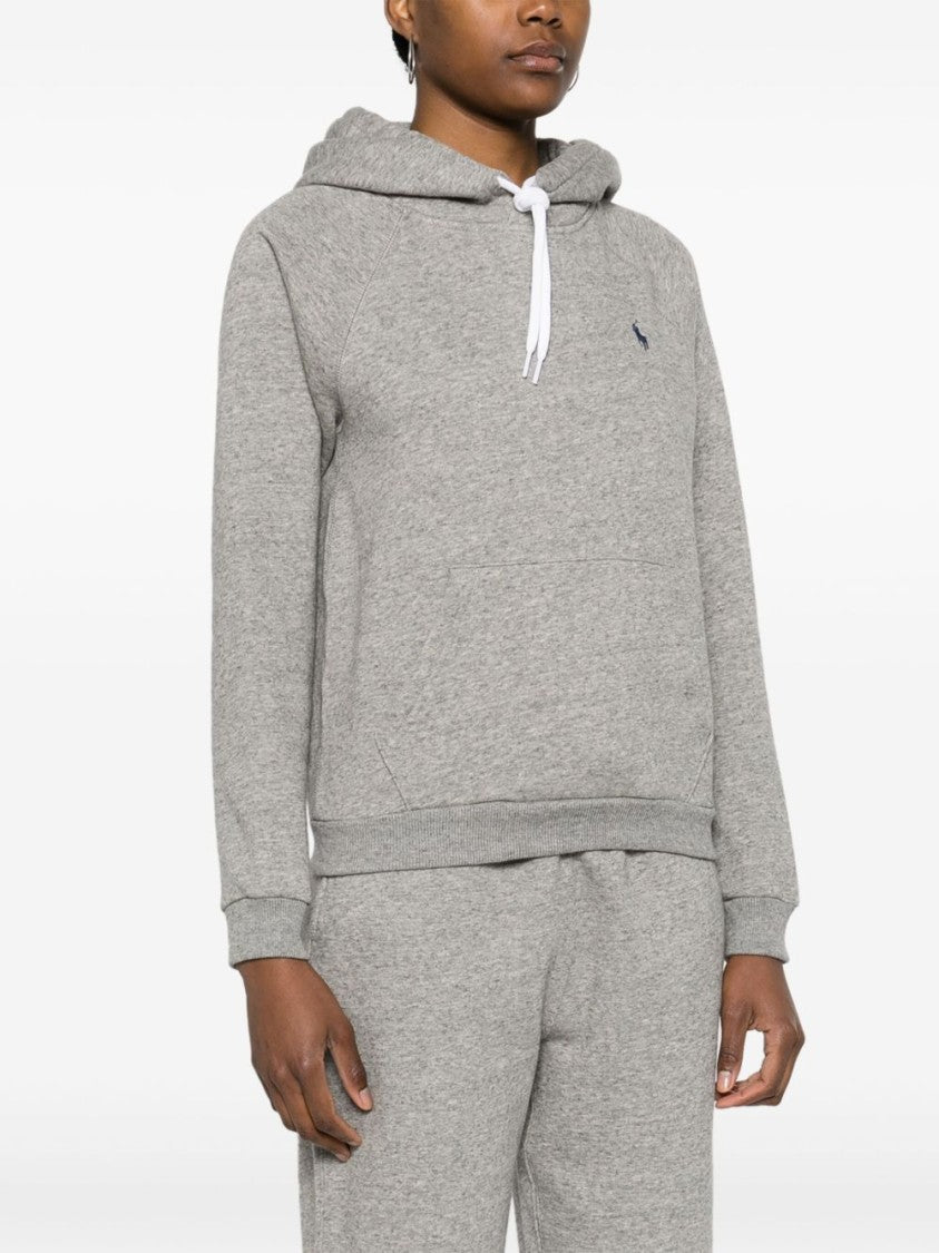 Polo Ralph Lauren Heather Grey Hooded Sweatshirt With Embroidered Detail