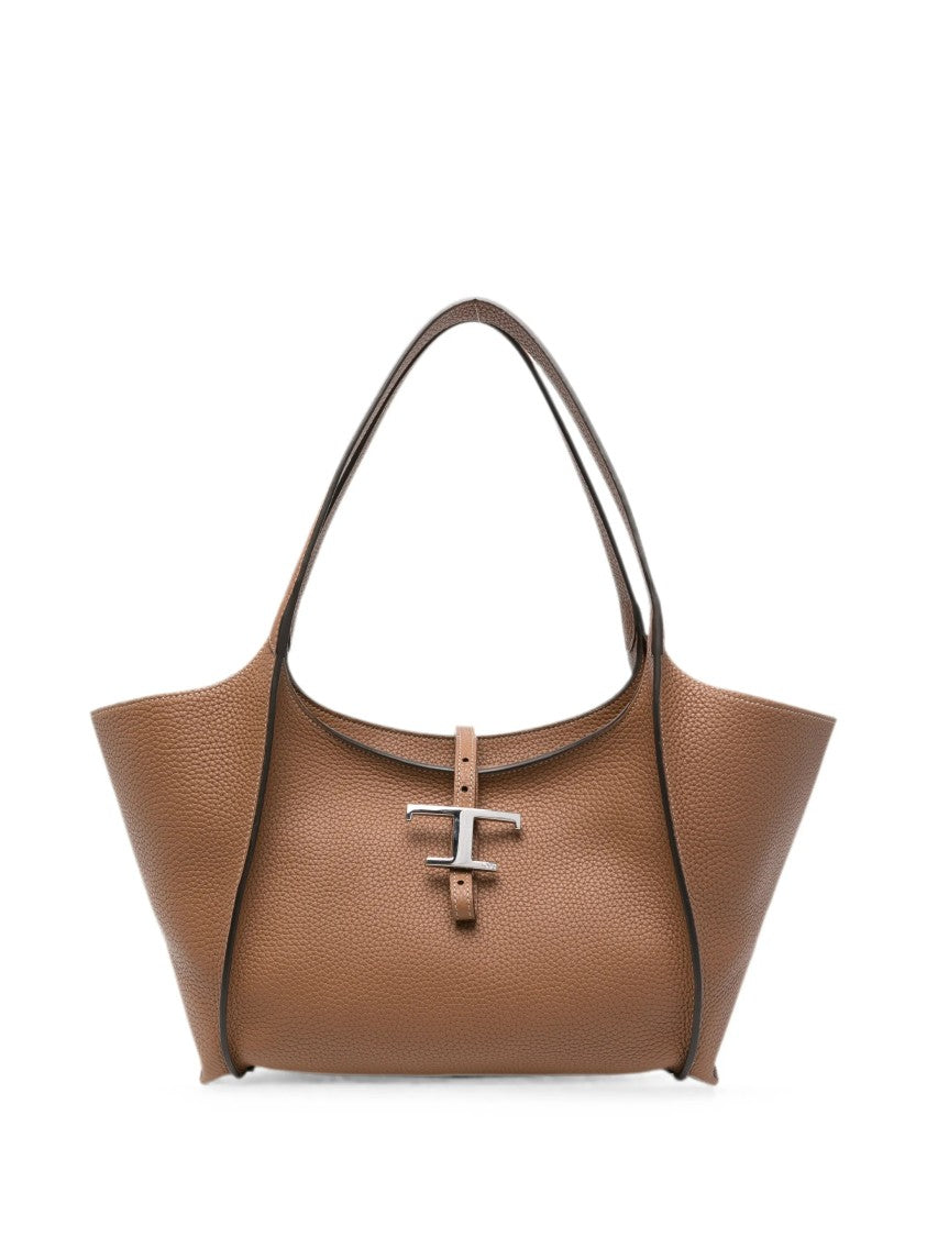 Tod's Structured Pebbled Shoulder Bag With T-Buckle Closure