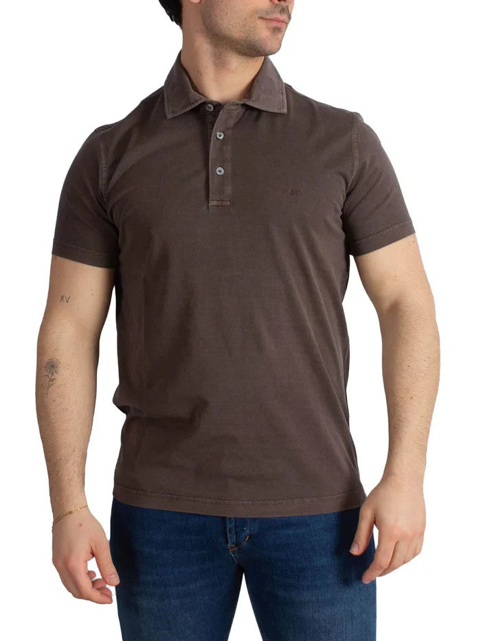 Fay Classic Brown Short-Sleeved Polo With Subtle Stitching Details