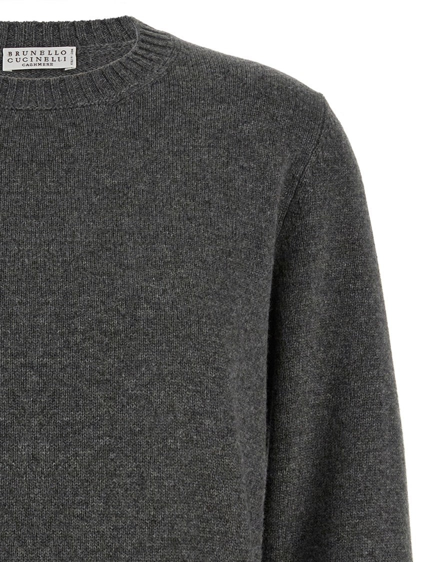 Brunello Cucinelli Grey Cashmere Sweater With Crew Neck