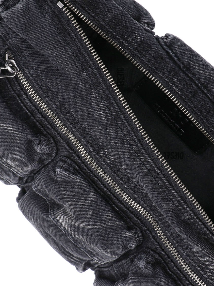 Diesel Black Cotton Shoulder Bag With Multi-Pocket Design