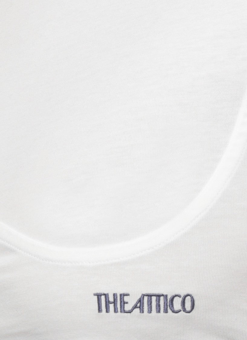 The Attico White Cropped Curved Cotton T-Shirt