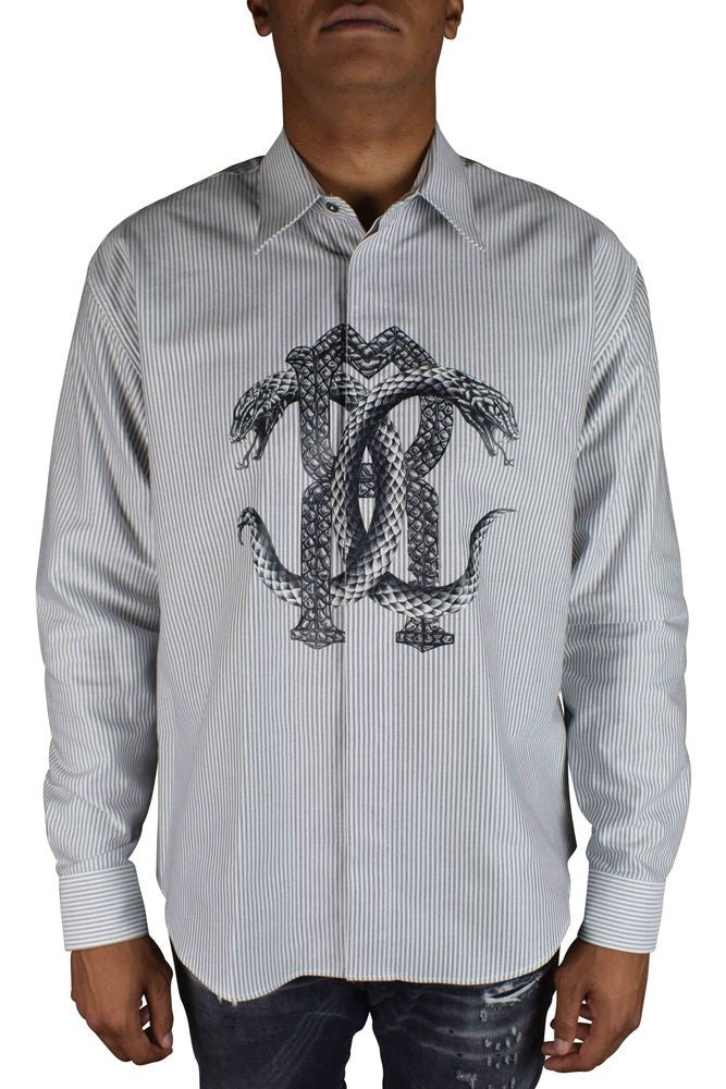 Roberto Cavalli Vertical Blue And White Striped Shirt