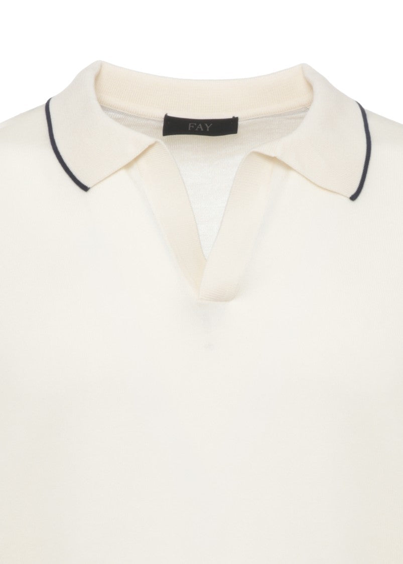 Fay Ivory Cotton Embroidered Polo Shirt