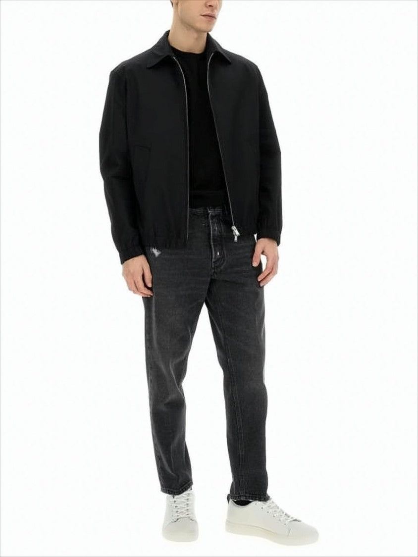 Lardini Black Jacket With Zip Front And Elasticized Cuffs