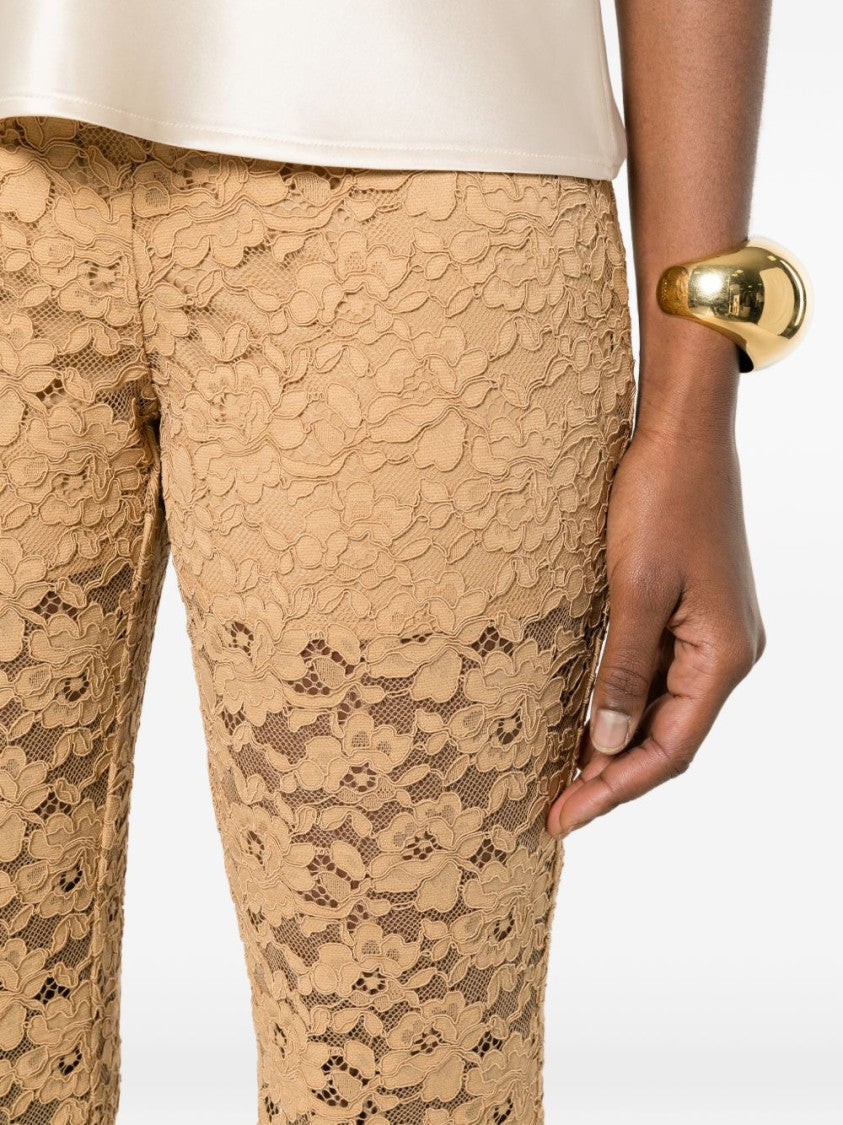 Twin-Set Dark Safari Floral Lace Flared Pants