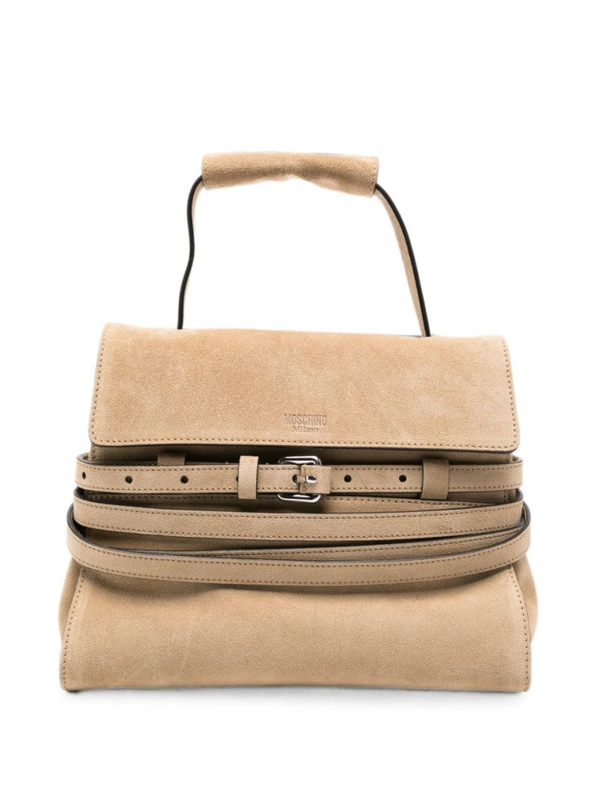 Moschino Structured Suede Handbag With Detachable Shoulder Strap