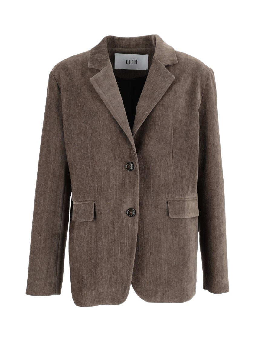 Eleh Mud Brown Corduroy Notched Lapel Blazer