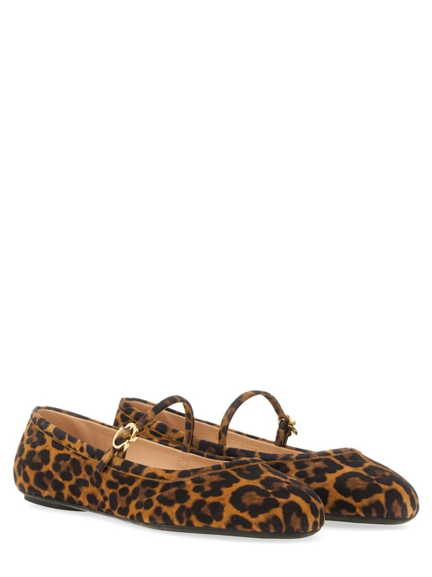 Gianvito Rossi Leopard Animalier Print Buckle Flats