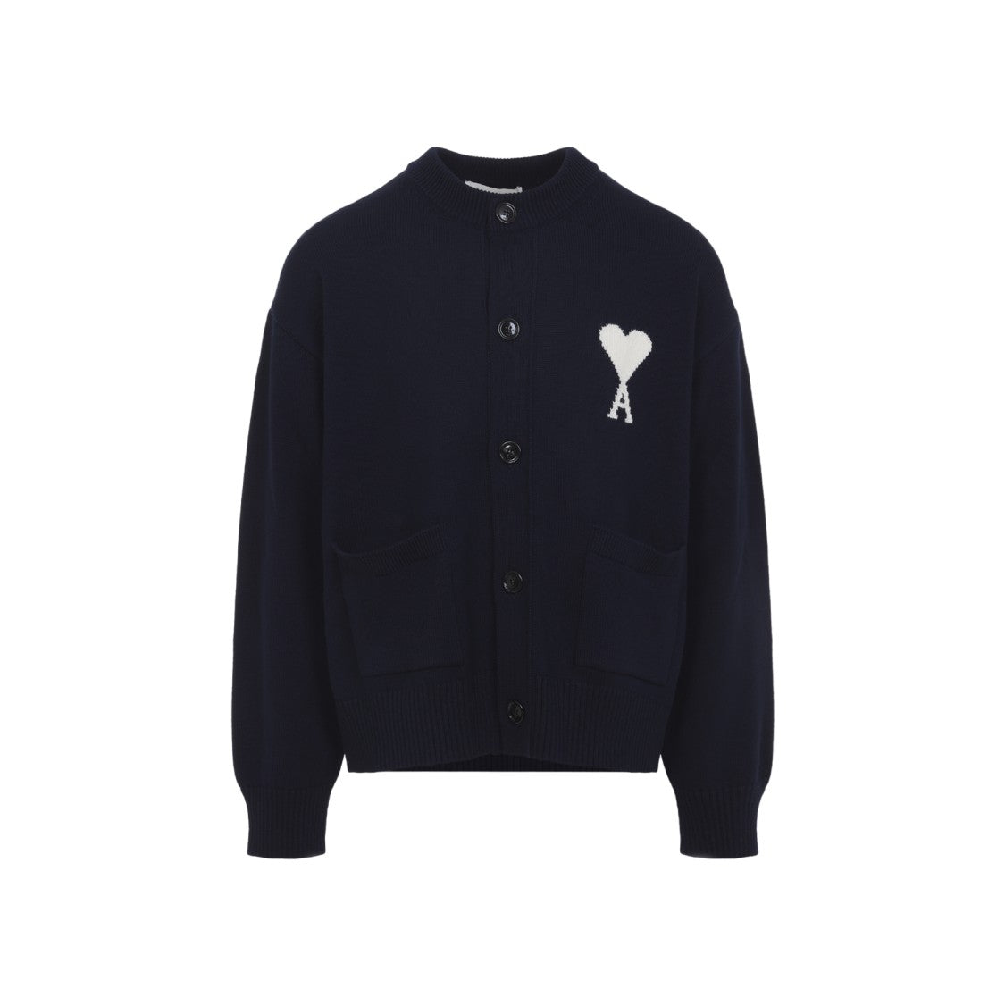 Ami Paris Button-Up Cardigan Sweater With Ribbed Detailing