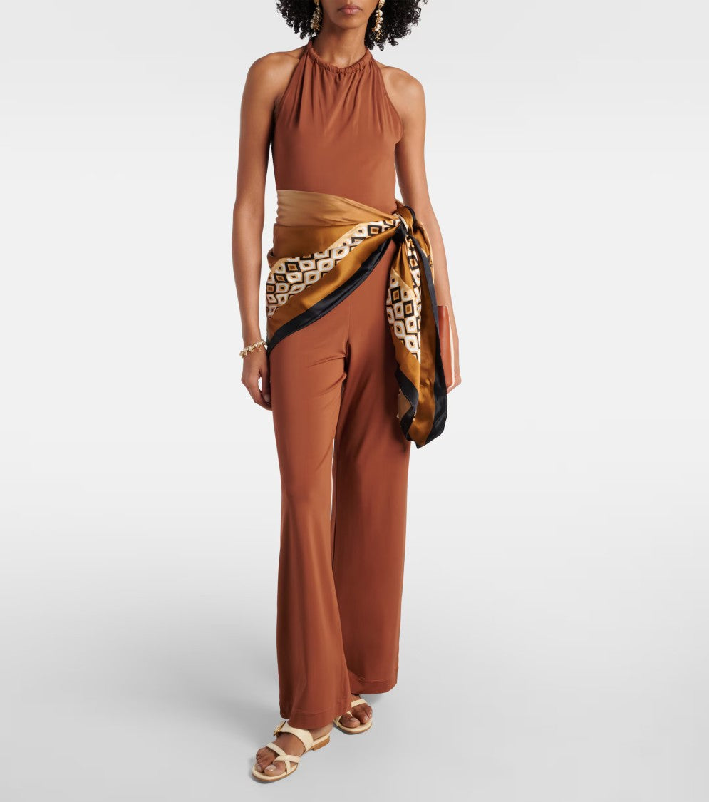Max Mara Gathered Halter Neck Brown Jumpsuit