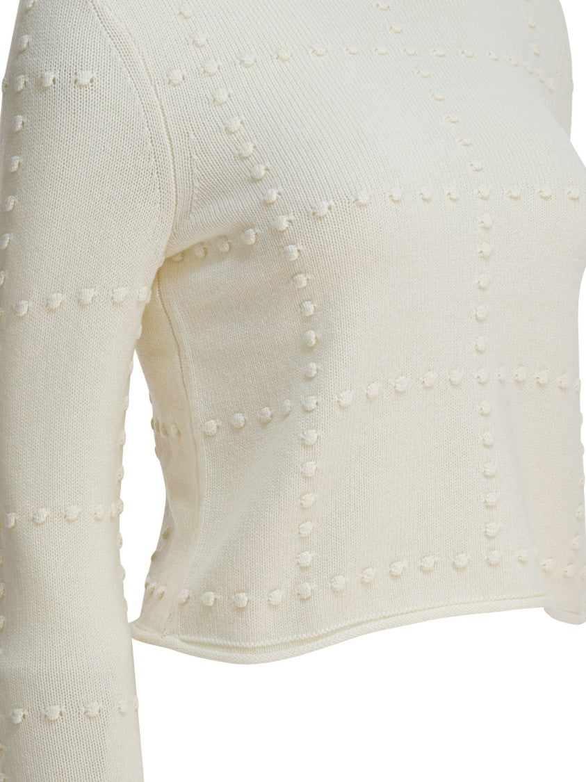 Guest In Residence Cropped White Knit Sweater With Textured Dot Pattern