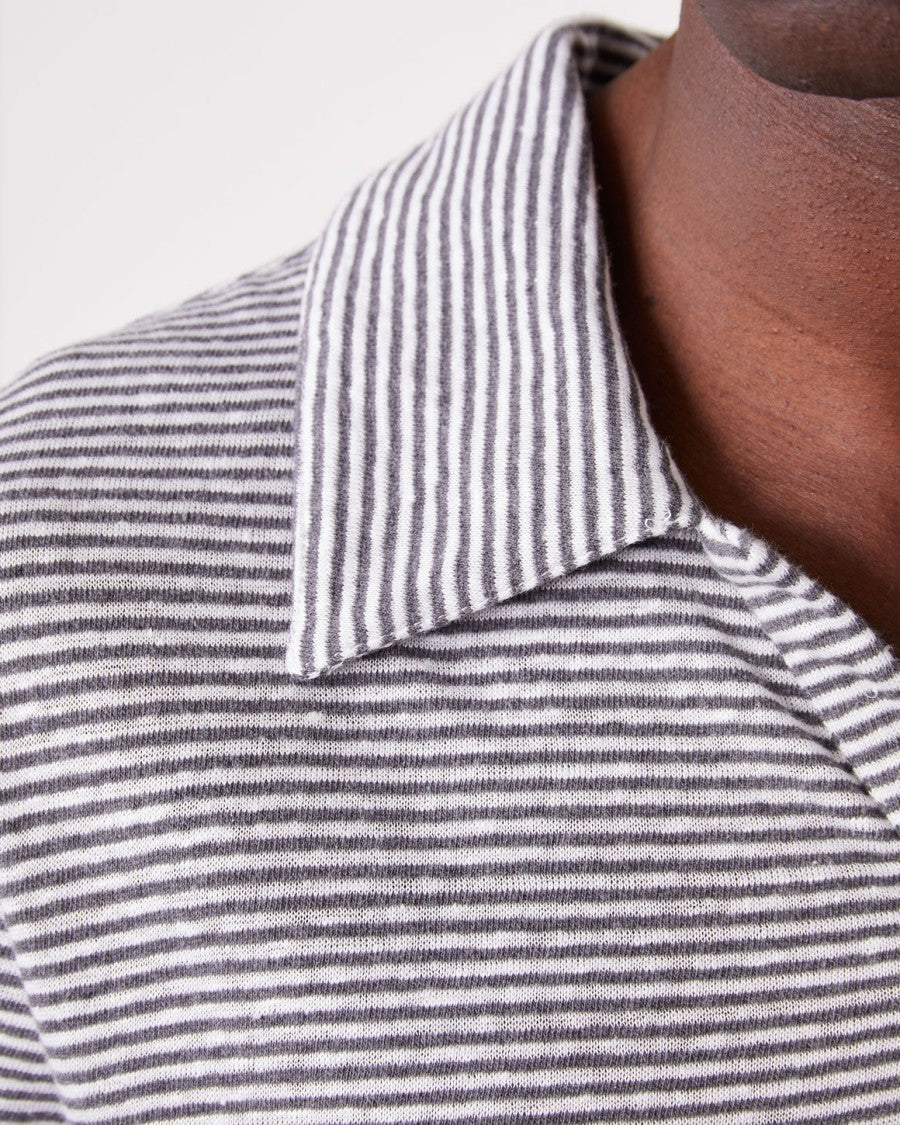 Officine Generale Yarn-Dyed Short-Sleeve Polo With Johnny Collar