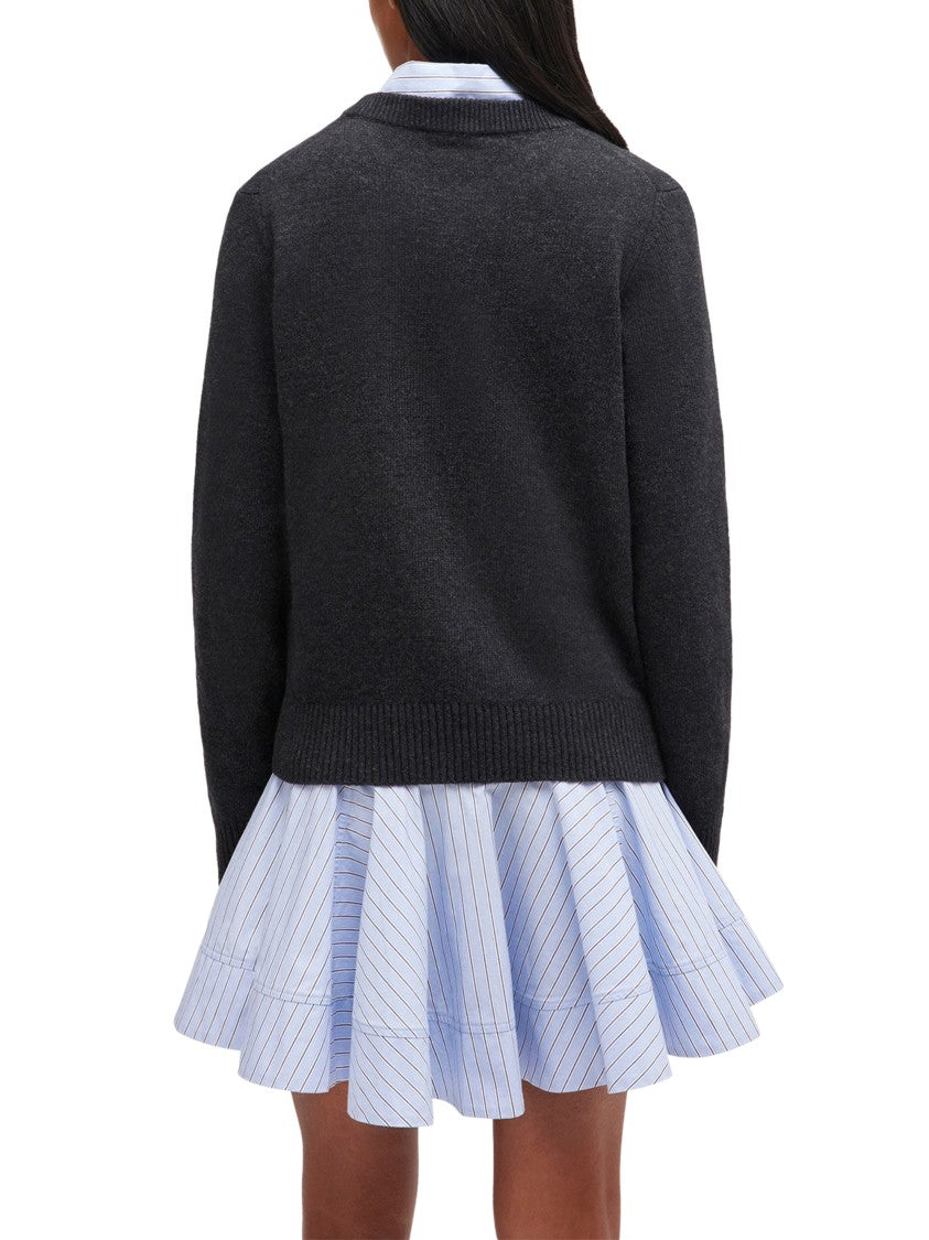 Ganni Playful Puppy Love Graphic Wool Blend Crewneck Sweater