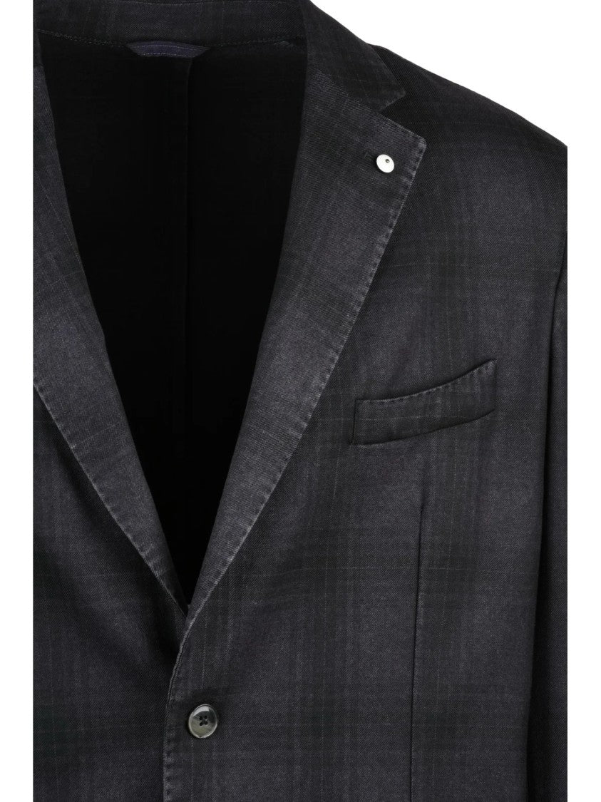 L.B.M. 1911 Round Wool Blazer With Subtle Check Pattern And Lightweight Design