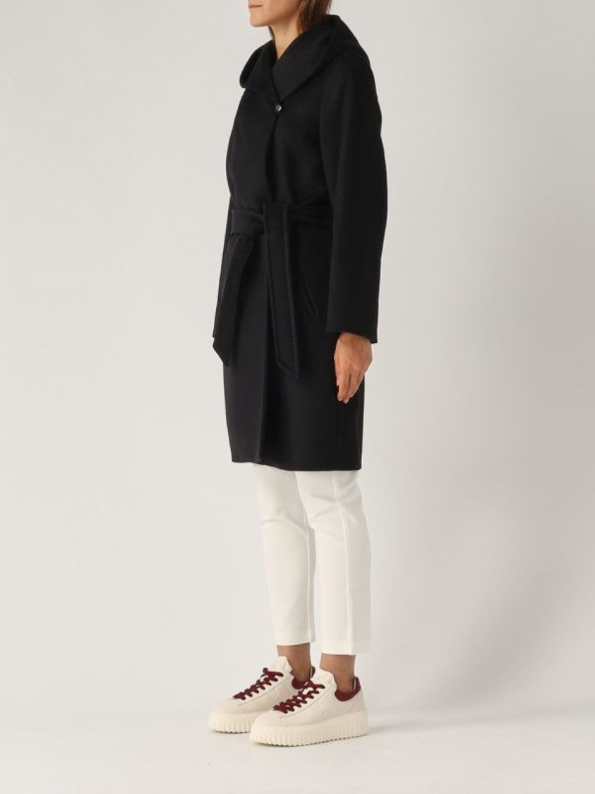 Max Mara Belted Short Wool Coat With Wide Collar