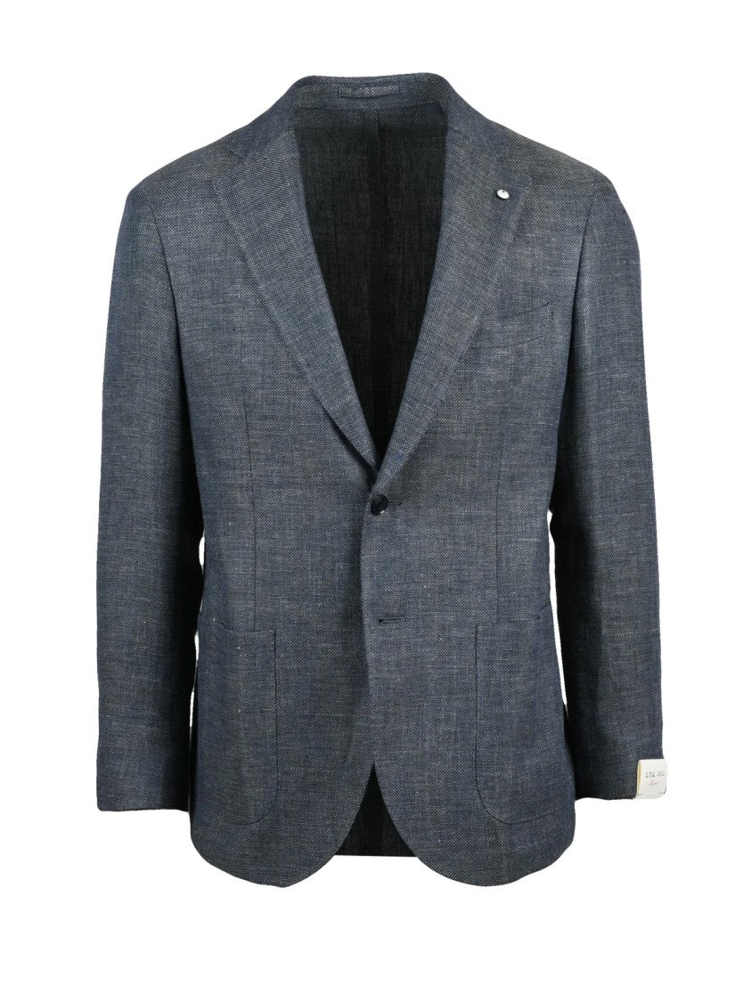 L.B.M. 1911 Grey Linen Virgin Wool Fitted Jacket