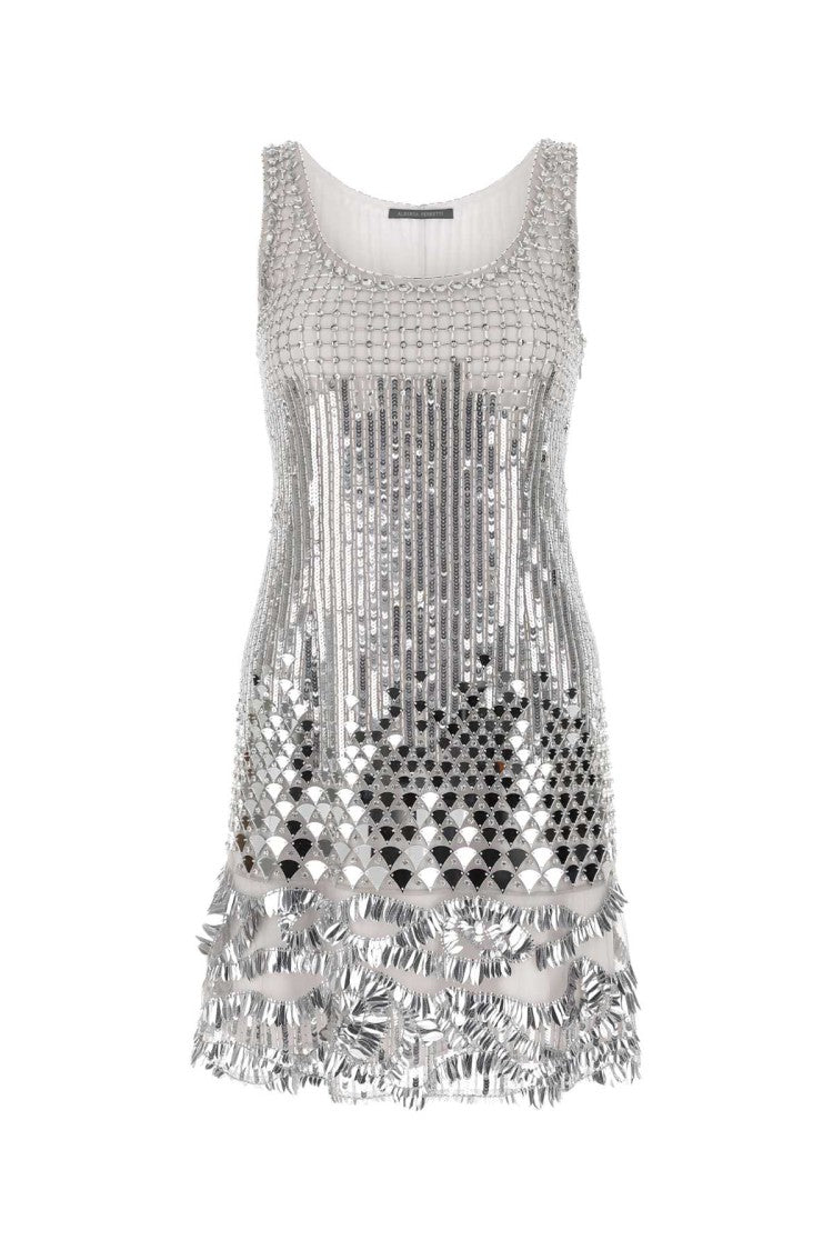 Alberta Ferretti Silver Sequins Mini Dress