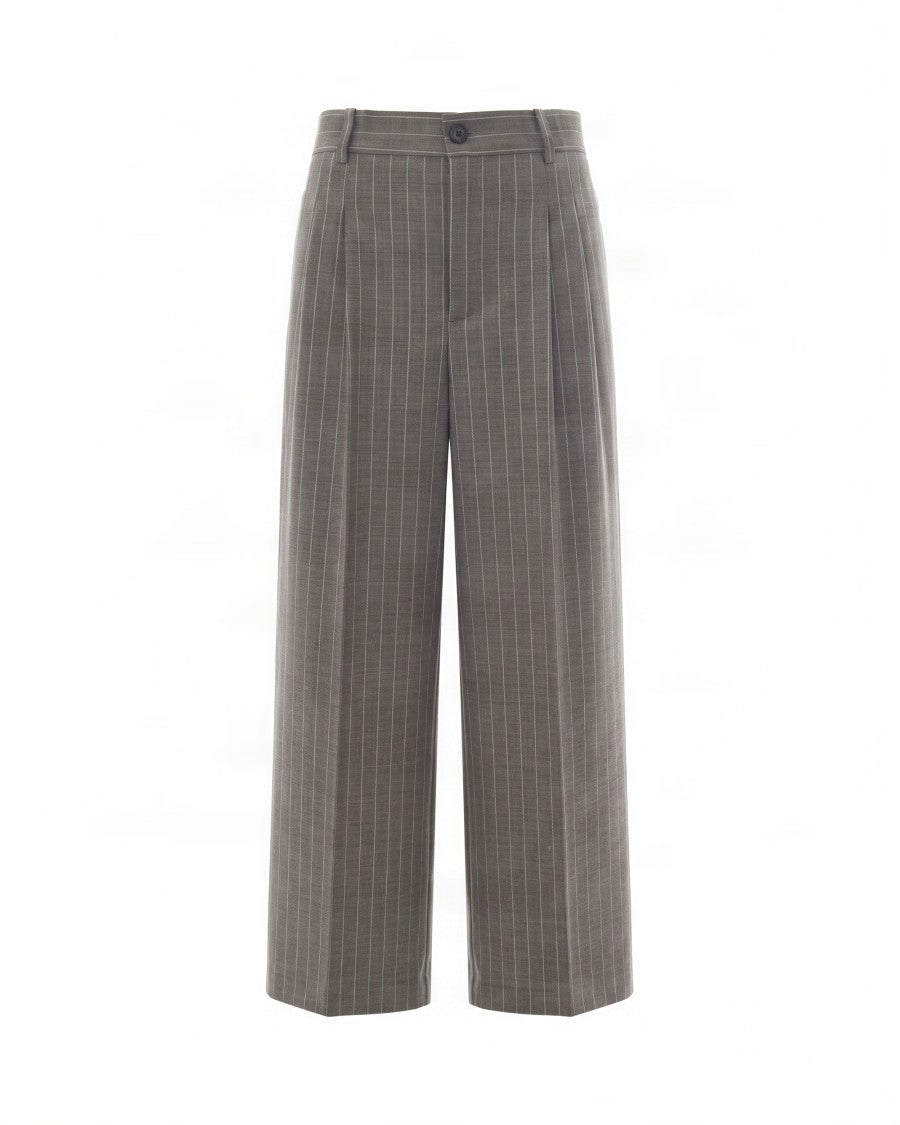 P.A.R.O.S.H. Wide-Leg Trousers In Smooth Virgin Wool With Pinstripe Pattern