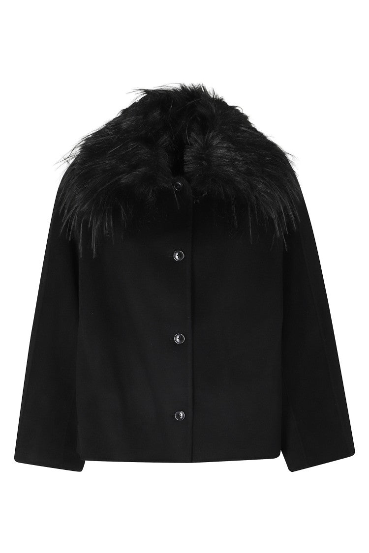 Loulou De Saison Black Cropped Faux Fur Collar Jacket